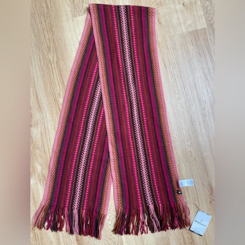 New Nwt Smartwool Striped Wool Scarf Fringe Meado… - image 2